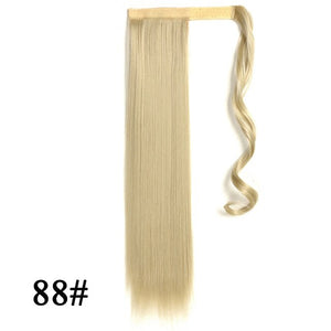 Leeons Long Curly Clip In Hair Tail 21Inch Synthetic Drawstring Ponytail Hairpiece With Hairpins Wrap Pony Tail Hair Extension