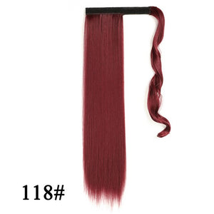 Leeons Long Curly Clip In Hair Tail 21Inch Synthetic Drawstring Ponytail Hairpiece With Hairpins Wrap Pony Tail Hair Extension