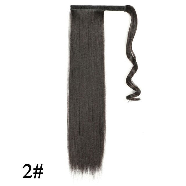 Leeons Long Curly Clip In Hair Tail 21Inch Synthetic Drawstring Ponytail Hairpiece With Hairpins Wrap Pony Tail Hair Extension