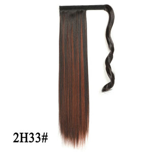 Leeons Long Curly Clip In Hair Tail 21Inch Synthetic Drawstring Ponytail Hairpiece With Hairpins Wrap Pony Tail Hair Extension