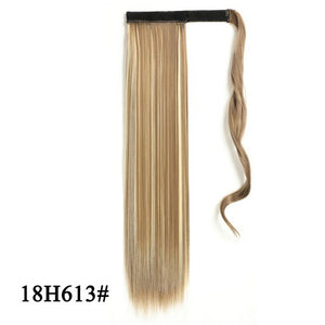 Leeons Long Curly Clip In Hair Tail 21Inch Synthetic Drawstring Ponytail Hairpiece With Hairpins Wrap Pony Tail Hair Extension