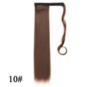 Leeons Long Curly Clip In Hair Tail 21Inch Synthetic Drawstring Ponytail Hairpiece With Hairpins Wrap Pony Tail Hair Extension