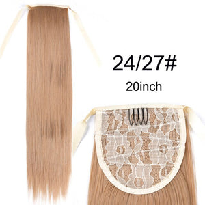 Leeons Long Curly Clip In Hair Tail 21Inch Synthetic Drawstring Ponytail Hairpiece With Hairpins Wrap Pony Tail Hair Extension