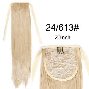 Leeons Long Curly Clip In Hair Tail 21Inch Synthetic Drawstring Ponytail Hairpiece With Hairpins Wrap Pony Tail Hair Extension