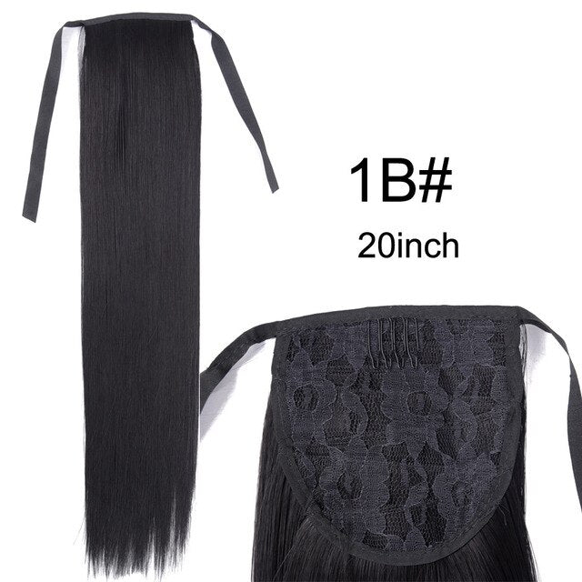 Leeons Long Curly Clip In Hair Tail 21Inch Synthetic Drawstring Ponytail Hairpiece With Hairpins Wrap Pony Tail Hair Extension