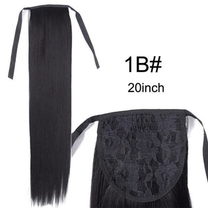 Leeons Long Curly Clip In Hair Tail 21Inch Synthetic Drawstring Ponytail Hairpiece With Hairpins Wrap Pony Tail Hair Extension