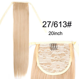 Leeons Long Curly Clip In Hair Tail 21Inch Synthetic Drawstring Ponytail Hairpiece With Hairpins Wrap Pony Tail Hair Extension