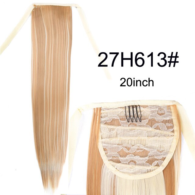 Leeons Long Curly Clip In Hair Tail 21Inch Synthetic Drawstring Ponytail Hairpiece With Hairpins Wrap Pony Tail Hair Extension
