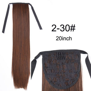 Leeons Long Curly Clip In Hair Tail 21Inch Synthetic Drawstring Ponytail Hairpiece With Hairpins Wrap Pony Tail Hair Extension