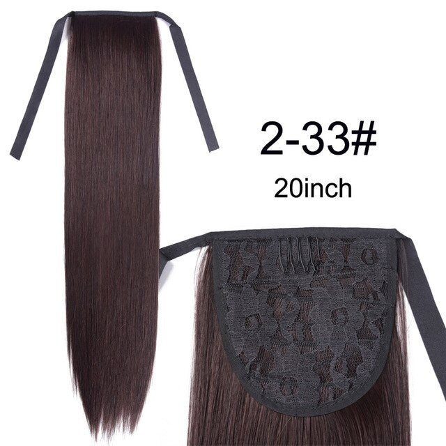 Leeons Long Curly Clip In Hair Tail 21Inch Synthetic Drawstring Ponytail Hairpiece With Hairpins Wrap Pony Tail Hair Extension