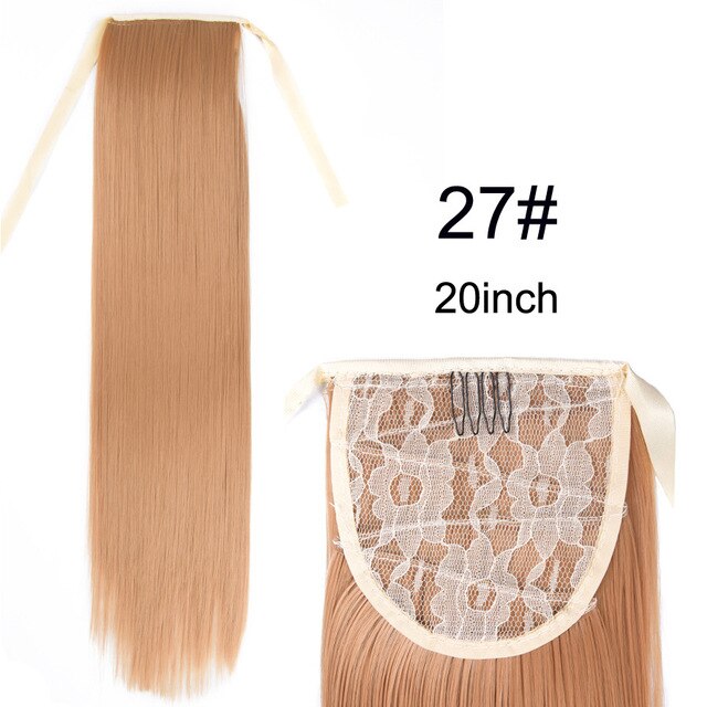 Leeons Long Curly Clip In Hair Tail 21Inch Synthetic Drawstring Ponytail Hairpiece With Hairpins Wrap Pony Tail Hair Extension