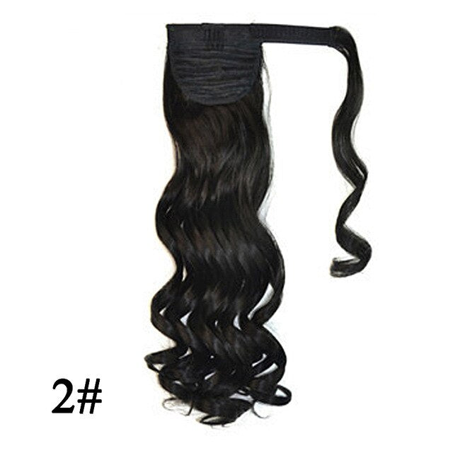 Leeons Long Curly Clip In Hair Tail 21Inch Synthetic Drawstring Ponytail Hairpiece With Hairpins Wrap Pony Tail Hair Extension