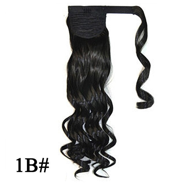 Leeons Long Curly Clip In Hair Tail 21Inch Synthetic Drawstring Ponytail Hairpiece With Hairpins Wrap Pony Tail Hair Extension