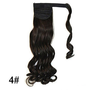 Leeons Long Curly Clip In Hair Tail 21Inch Synthetic Drawstring Ponytail Hairpiece With Hairpins Wrap Pony Tail Hair Extension
