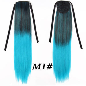 Leeons Long Curly Clip In Hair Tail 21Inch Synthetic Drawstring Ponytail Hairpiece With Hairpins Wrap Pony Tail Hair Extension