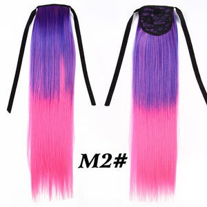 Leeons Long Curly Clip In Hair Tail 21Inch Synthetic Drawstring Ponytail Hairpiece With Hairpins Wrap Pony Tail Hair Extension