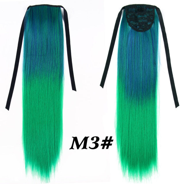 Leeons Long Curly Clip In Hair Tail 21Inch Synthetic Drawstring Ponytail Hairpiece With Hairpins Wrap Pony Tail Hair Extension
