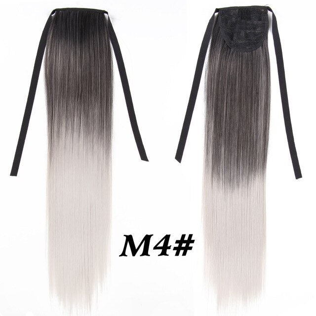 Leeons Long Curly Clip In Hair Tail 21Inch Synthetic Drawstring Ponytail Hairpiece With Hairpins Wrap Pony Tail Hair Extension