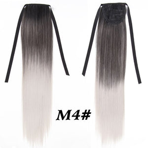 Leeons Long Curly Clip In Hair Tail 21Inch Synthetic Drawstring Ponytail Hairpiece With Hairpins Wrap Pony Tail Hair Extension