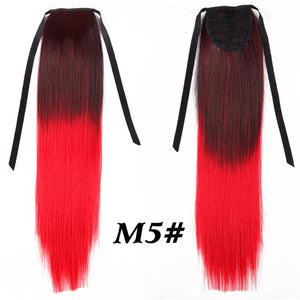 Leeons Long Curly Clip In Hair Tail 21Inch Synthetic Drawstring Ponytail Hairpiece With Hairpins Wrap Pony Tail Hair Extension
