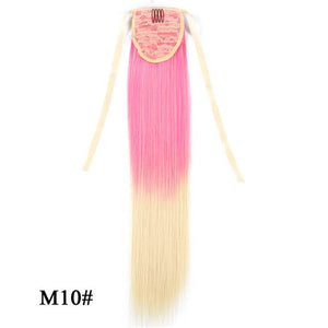 Leeons Long Curly Clip In Hair Tail 21Inch Synthetic Drawstring Ponytail Hairpiece With Hairpins Wrap Pony Tail Hair Extension