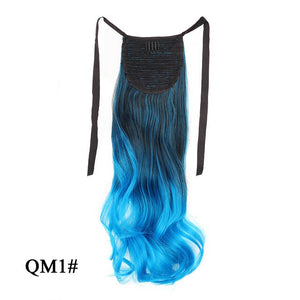 Leeons Long Curly Clip In Hair Tail 21Inch Synthetic Drawstring Ponytail Hairpiece With Hairpins Wrap Pony Tail Hair Extension