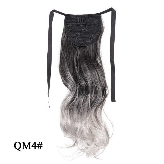 Leeons Long Curly Clip In Hair Tail 21Inch Synthetic Drawstring Ponytail Hairpiece With Hairpins Wrap Pony Tail Hair Extension