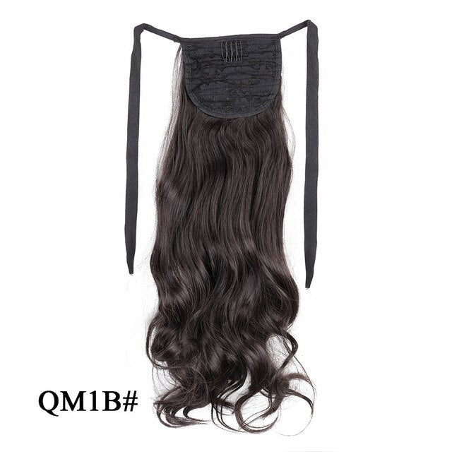 Leeons Long Curly Clip In Hair Tail 21Inch Synthetic Drawstring Ponytail Hairpiece With Hairpins Wrap Pony Tail Hair Extension