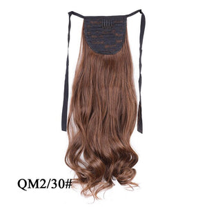 Leeons Long Curly Clip In Hair Tail 21Inch Synthetic Drawstring Ponytail Hairpiece With Hairpins Wrap Pony Tail Hair Extension