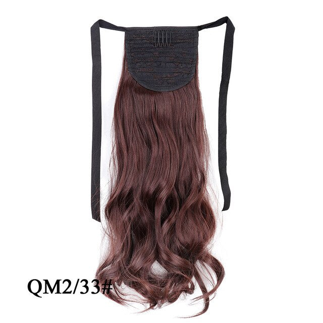 Leeons Long Curly Clip In Hair Tail 21Inch Synthetic Drawstring Ponytail Hairpiece With Hairpins Wrap Pony Tail Hair Extension