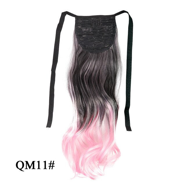 Leeons Long Curly Clip In Hair Tail 21Inch Synthetic Drawstring Ponytail Hairpiece With Hairpins Wrap Pony Tail Hair Extension