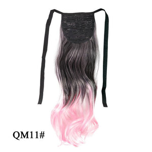Leeons Long Curly Clip In Hair Tail 21Inch Synthetic Drawstring Ponytail Hairpiece With Hairpins Wrap Pony Tail Hair Extension