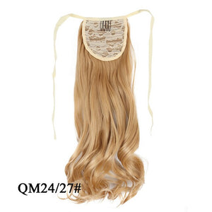 Leeons Long Curly Clip In Hair Tail 21Inch Synthetic Drawstring Ponytail Hairpiece With Hairpins Wrap Pony Tail Hair Extension