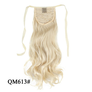 Leeons Long Curly Clip In Hair Tail 21Inch Synthetic Drawstring Ponytail Hairpiece With Hairpins Wrap Pony Tail Hair Extension