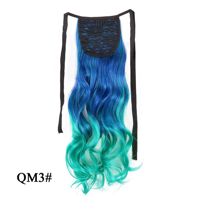 Leeons Long Curly Clip In Hair Tail 21Inch Synthetic Drawstring Ponytail Hairpiece With Hairpins Wrap Pony Tail Hair Extension