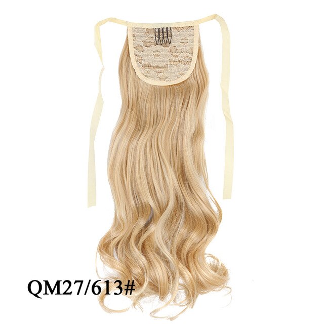 Leeons Long Curly Clip In Hair Tail 21Inch Synthetic Drawstring Ponytail Hairpiece With Hairpins Wrap Pony Tail Hair Extension
