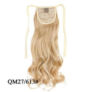 Leeons Long Curly Clip In Hair Tail 21Inch Synthetic Drawstring Ponytail Hairpiece With Hairpins Wrap Pony Tail Hair Extension