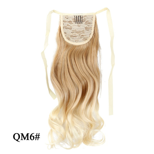 Leeons Long Curly Clip In Hair Tail 21Inch Synthetic Drawstring Ponytail Hairpiece With Hairpins Wrap Pony Tail Hair Extension