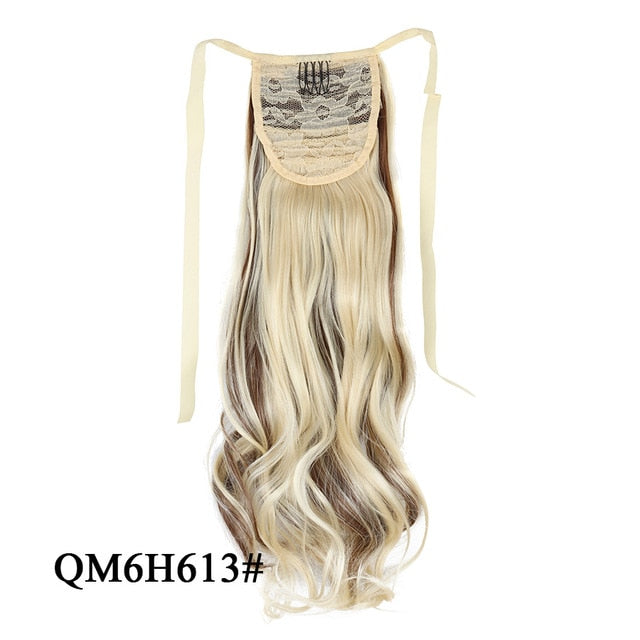 Leeons Long Curly Clip In Hair Tail 21Inch Synthetic Drawstring Ponytail Hairpiece With Hairpins Wrap Pony Tail Hair Extension
