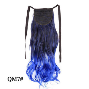 Leeons Long Curly Clip In Hair Tail 21Inch Synthetic Drawstring Ponytail Hairpiece With Hairpins Wrap Pony Tail Hair Extension
