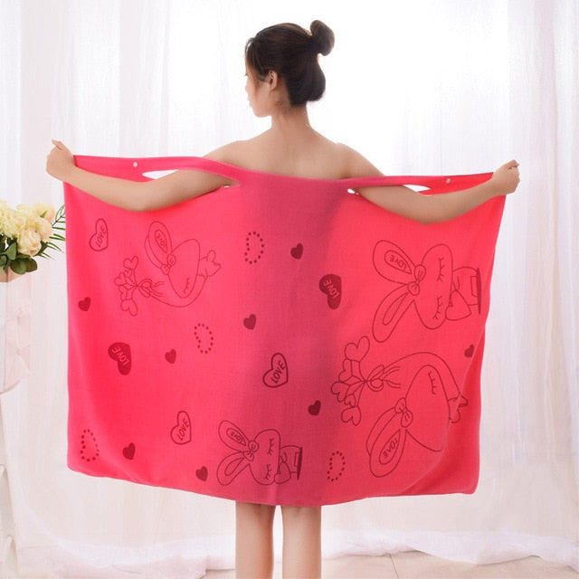 Women sex Quick Dry Magic Cartoon Bathing Towel Spa Bathrobes Wash Clothing  Wearable  Beach Towels Cotton Kitchen Towel