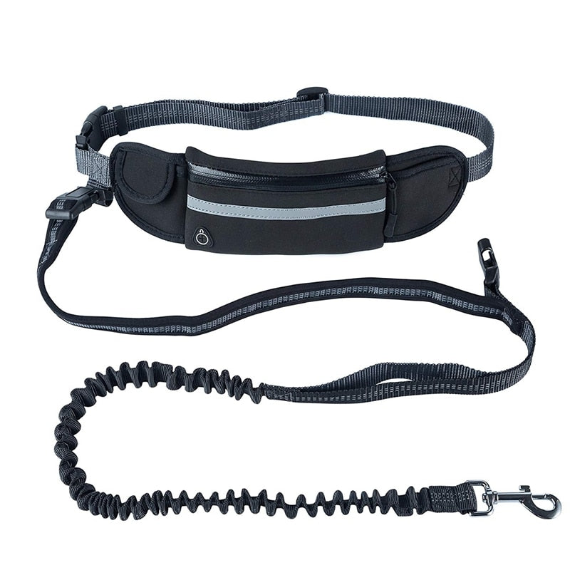Hands Free Dog Running Leash with Waist Pocket Adjustable Belt Shock Absorbing Bungee Fits up to 45inch Waist black