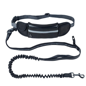 Hands Free Dog Running Leash with Waist Pocket Adjustable Belt Shock Absorbing Bungee Fits up to 45inch Waist black
