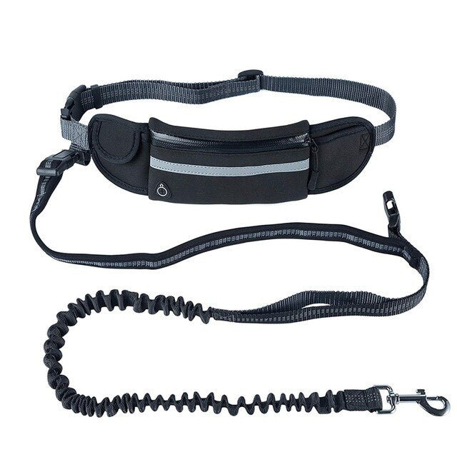 Hands Free Dog Running Leash with Waist Pocket Adjustable Belt Shock Absorbing Bungee Fits up to 45inch Waist black