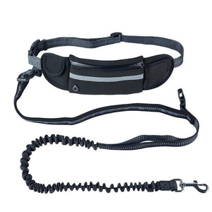 Hands Free Dog Running Leash with Waist Pocket Adjustable Belt Shock Absorbing Bungee Fits up to 45inch Waist black