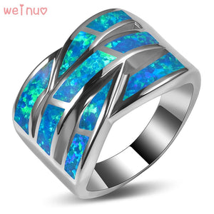 Weinuo Blue Fire Opal Ring 925 Sterling Silver Top Quality Fancy Jewelry Wedding Ring Size 5 6 7 8 9 10 11 A313