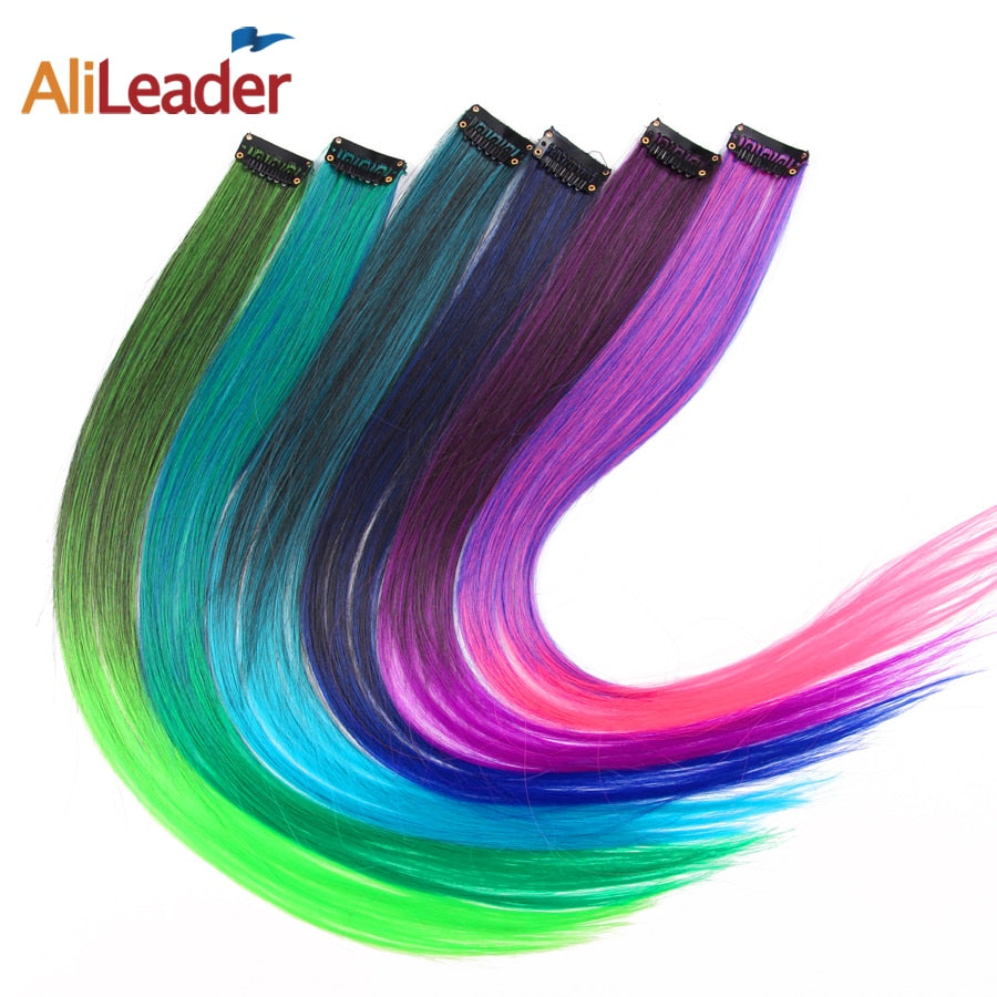 AliLeader Product Highlight One Piece Hair Clip In Extensions Ombre 20 Colors 50Cm Long Straight Synthetic Hairpieces Clip On