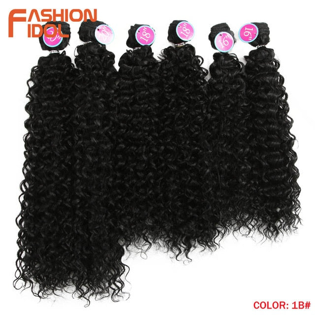 FASHION IDOL Afro Kinky Curly Hair Bundles Synthetic Hair Extensions Nature Color 6 Bundles 16-20inch 250g Kinky Curly Bundles