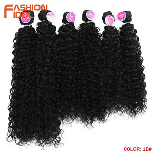 FASHION IDOL Afro Kinky Curly Hair Bundles Synthetic Hair Extensions Nature Color 6 Bundles 16-20inch 250g Kinky Curly Bundles