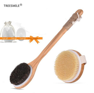 TREESMIL Natural Bristle Bath Brush Portable Travel Massage Horse Hair Wooden Dry Brush Exfoliating Beauty Body shower Brush D30